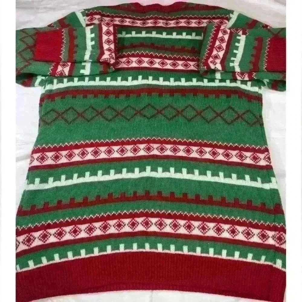 Jolly Ugly christmas embroidered Cat sweater Women’s Large Green Red Color - Picture 3 of 7